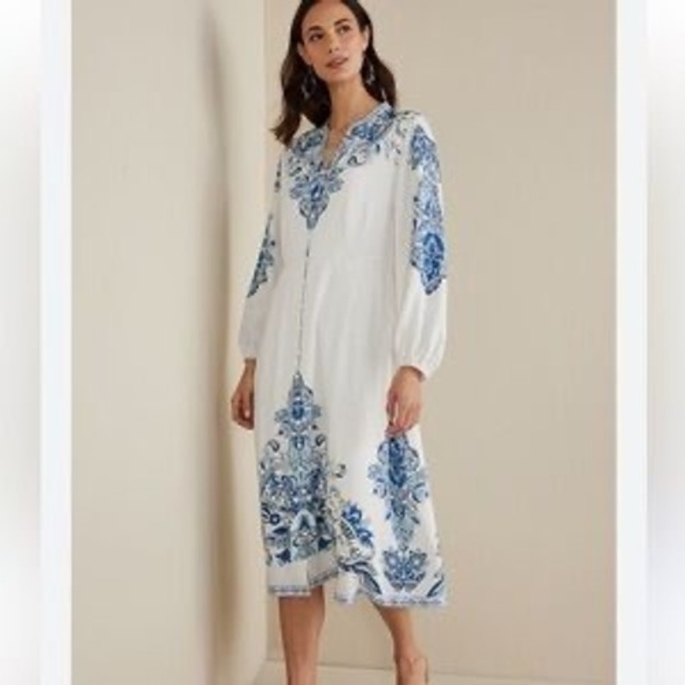 Soft Surroundings Louise Midi Dress  large artsy travel art To wear luxury